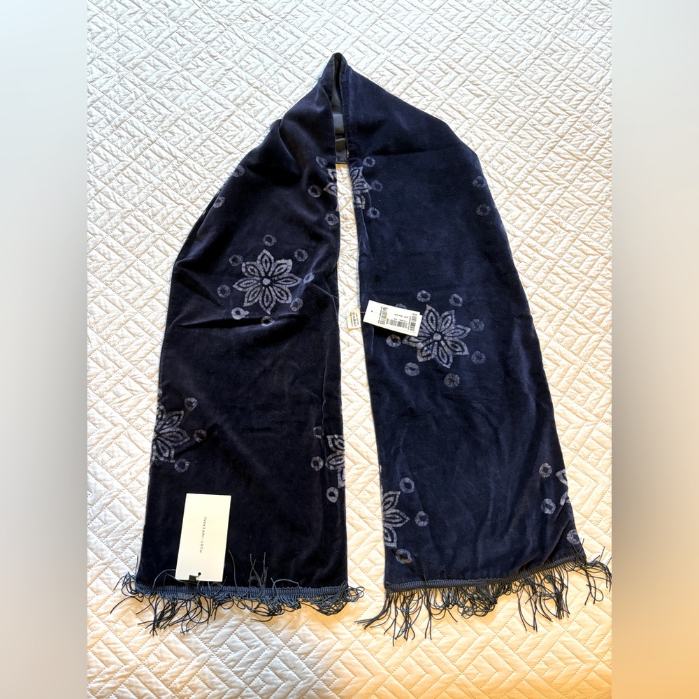 POST-IMPERIAL – Fringed Indigo-Dyed Printed Cotton-Velvet Scarf – Men – NWT